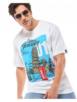 Bewakoof - Mens White Journey Graphic Oversized T-Shirt