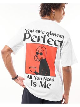 Bewakoof - Men's White Almost Perfect Graphic Printed Oversized T-shirt