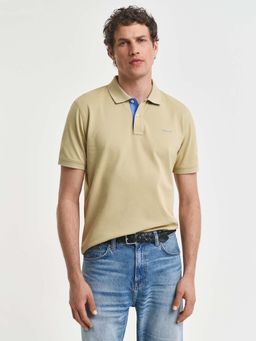 GANT - Men Beige Contrast Inner Placket Pique Polo T-Shirt