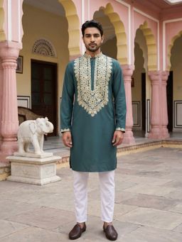 Jompers - Ethnic Wear Cotton Blend Embroidered Kurta and Pyjama