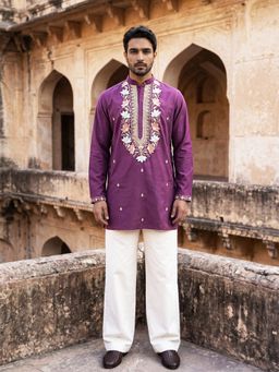 Jompers - Cotton Blend Floral Embroidered Kurta and Pyjama