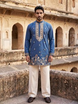 Jompers - Cotton Blend Floral Embroidered Kurta and Pyjama