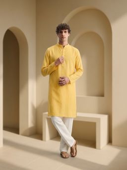 TAHVO - Mens Yellow Stripes Kurta and Pyjama