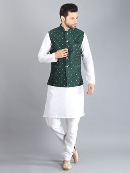 Uri and MacKenzie - Men Green Silk Kurta and Pyjama with Nehru Jacket
