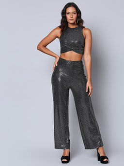RSVP by Nykaa Fashion - Metallic Life In Disco Crop Top With Pants (Set of 2)