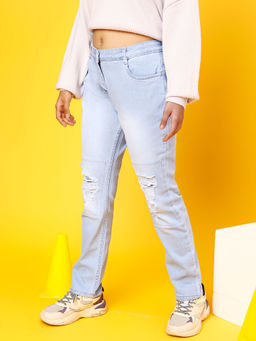 Tales & Stories - Girl Light Blue Straight fit Lycra Washed Jeans