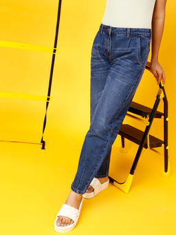 Tales & Stories - Girl Dark Blue Mom fit Cotton Washed Jeans