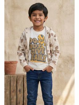 Lagorii - Brown Graphic Print Hooded Zipper Hoodie with T-shirt