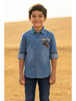 Lagorii - Denim Blue Embroidered Shirt