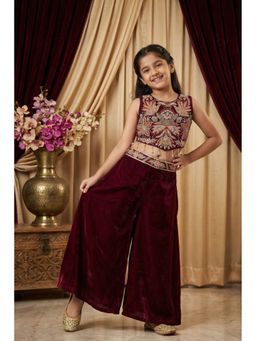 Lagorii - Maroon Sequins Work With Thread Embroidery Top with Palazzo