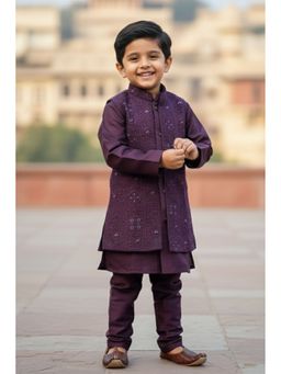 Lagorii - Wine Thread And Sequins Embroidered Kurta with Pyjama and Sherwani