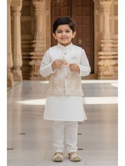 Lagorii - White Sequins Embroidered Kurta with Pyjama and Nehru Jacket