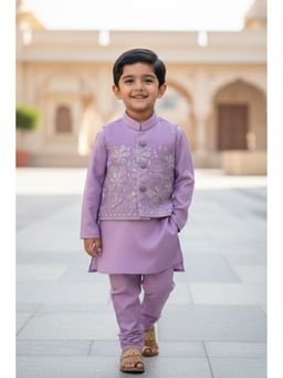 Lagorii - Lavender Sequins Embroidered Kurta with Pyjama and Nehru Jacket