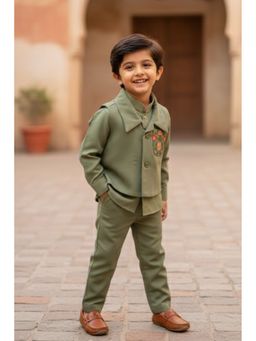 Lagorii - Olive Green Festive Kurta Pyjama with Jacket