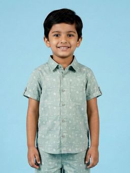 KiddoPanti - Boys Cotton Woven Half Sleeves Printed Shirt