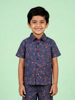 KiddoPanti - Boys Cotton Woven Half Sleeves Printed Shirt