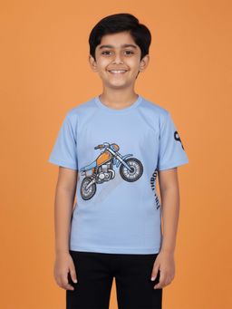 KiddoPanti - Boys Cotton Graphic Printed Round Neck Drop Shoulder T-shirt
