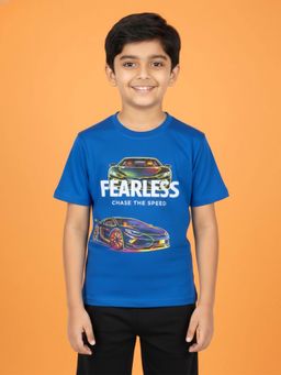 KiddoPanti - Boys Cotton Graphic Printed Round Neck Drop Shoulder T-shirt