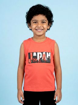 KiddoPanti - Boys Cotton Japan Graphic Printed Round Neck Sleeveless T-shirt