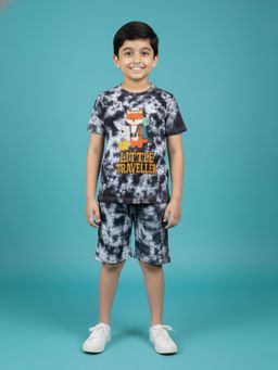 KiddoPanti - Boys Cotton All Over Tie and Dye Little Traveller Printed Co-Ord Set