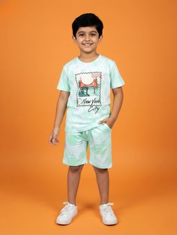 KiddoPanti - Boys Cotton Knit All Over Tie and Dye New York Printed Co-Ord Set
