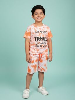 KiddoPanti - Boys Cotton Knit All Over Tie and Dye Travel Printed Co-Ord Set
