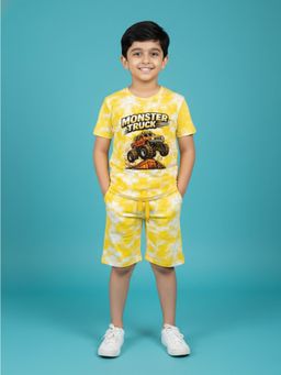 KiddoPanti - Boys Cotton All Over Tie and Dye Monster Truck Printed Co-Ord Set