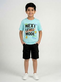 KiddoPanti - Boys Cotton Next Level Mode Graphic Printed T-shirt With Cargo Shorts