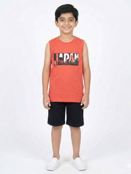 KiddoPanti - Boys Cotton Japan Graphic Printed T-shirt With Solid Cargo Shorts