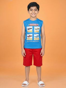 KiddoPanti - Boys Cotton Garage 4 Graphic Printed T-Shirt with Solid Cargo Shorts