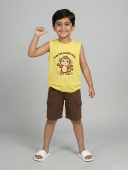 KiddoPanti - Boys Cotton Main Toh Baccha Hoon Monkey Printed T-Shirt With Cargo Shorts