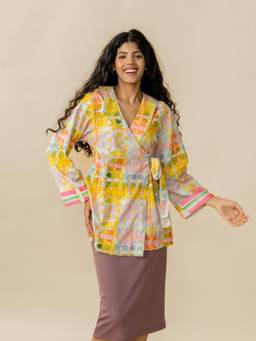 Freedom Tree - Women Sun-Up Multicolor Abstract Print Cotton Wrap Top
