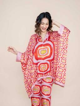 Freedom Tree - Women Landfall Ogee Foulard Red Modal Satin Printed Kaftan Shirt