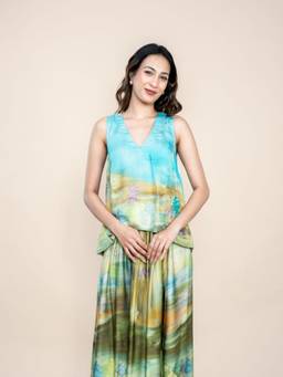 Freedom Tree - Women Terai Grassland Field Green Cotton Printed A-Line Top