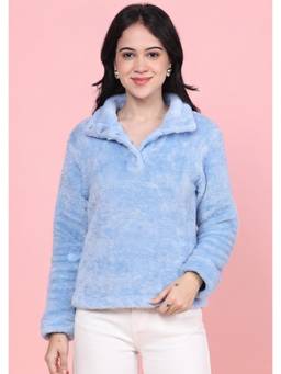 JAKANARY - Women Blue Lightweight Sherpa Sweater