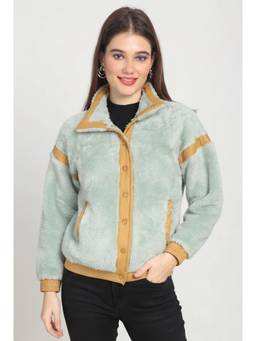 JAKANARY - Both Side Green Brushed Faux Fur Jacket