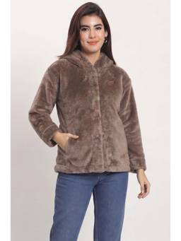 JAKANARY - Charcoal Front Button Details Faux Fur Jacket