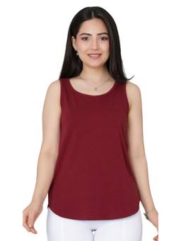 MLADA - Women Maroon Round Neck Solid Cotton Vest Top