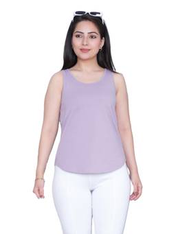 MLADA - Women Lavender Round Neck Solid Cotton Vest Top