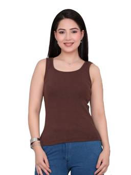 MLADA - Women Brown Square Neck Solid Stretchable Tank Top