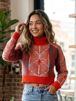 NOBARR - Women's Orange Turtle Neck Sweater