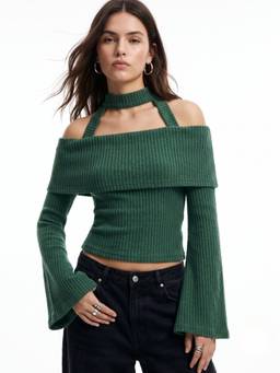 Outzidr - Olive Halter Neck Fitted Top