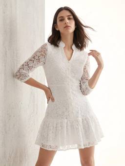 Outzidr - White Floral Lace A-Line Dress