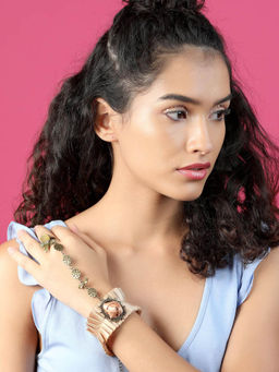 Odette - Peach Plated Floral Bracelet Ring For Women