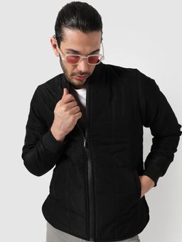 Campus Sutra - Dark Black Solid Bomber/biker Jacket