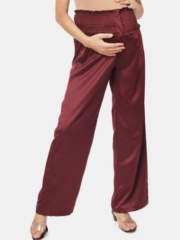 Angloindu - Burgundy Smocked Waist Maternity Pant