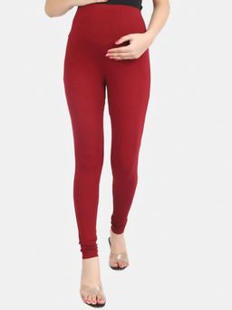 Angloindu - Maroon Mid-Waist Maternity Leggings