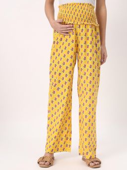 Angloindu - Yellow Smocked Waist Maternity Pant