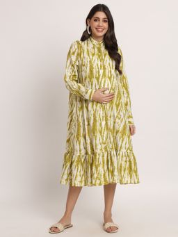 Angloindu - White Printed Midi Maternity Shirt Dress
