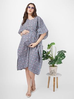 Angloindu - Blue Printed Maternity Kaftan Dress